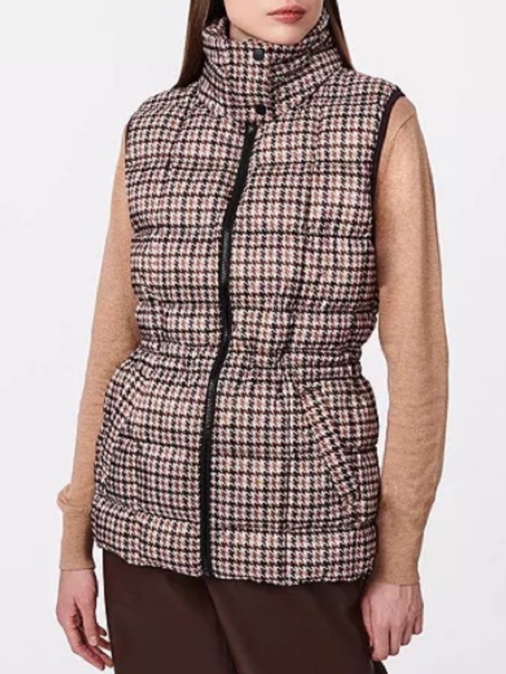 Bernardo Sz XL Vest Brown Houndstooth Anorak Quilted Sleeveless Puffer Classic